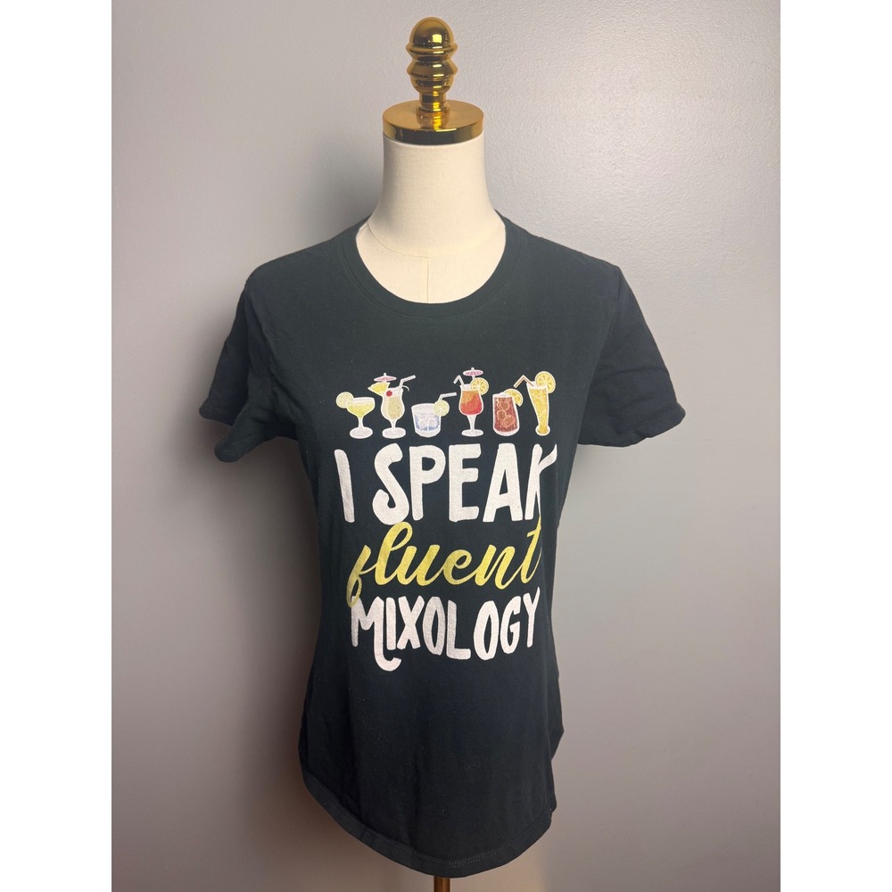Port & Company Graphic T-Shirt Womens Medium Black Excellent Mixology Tee